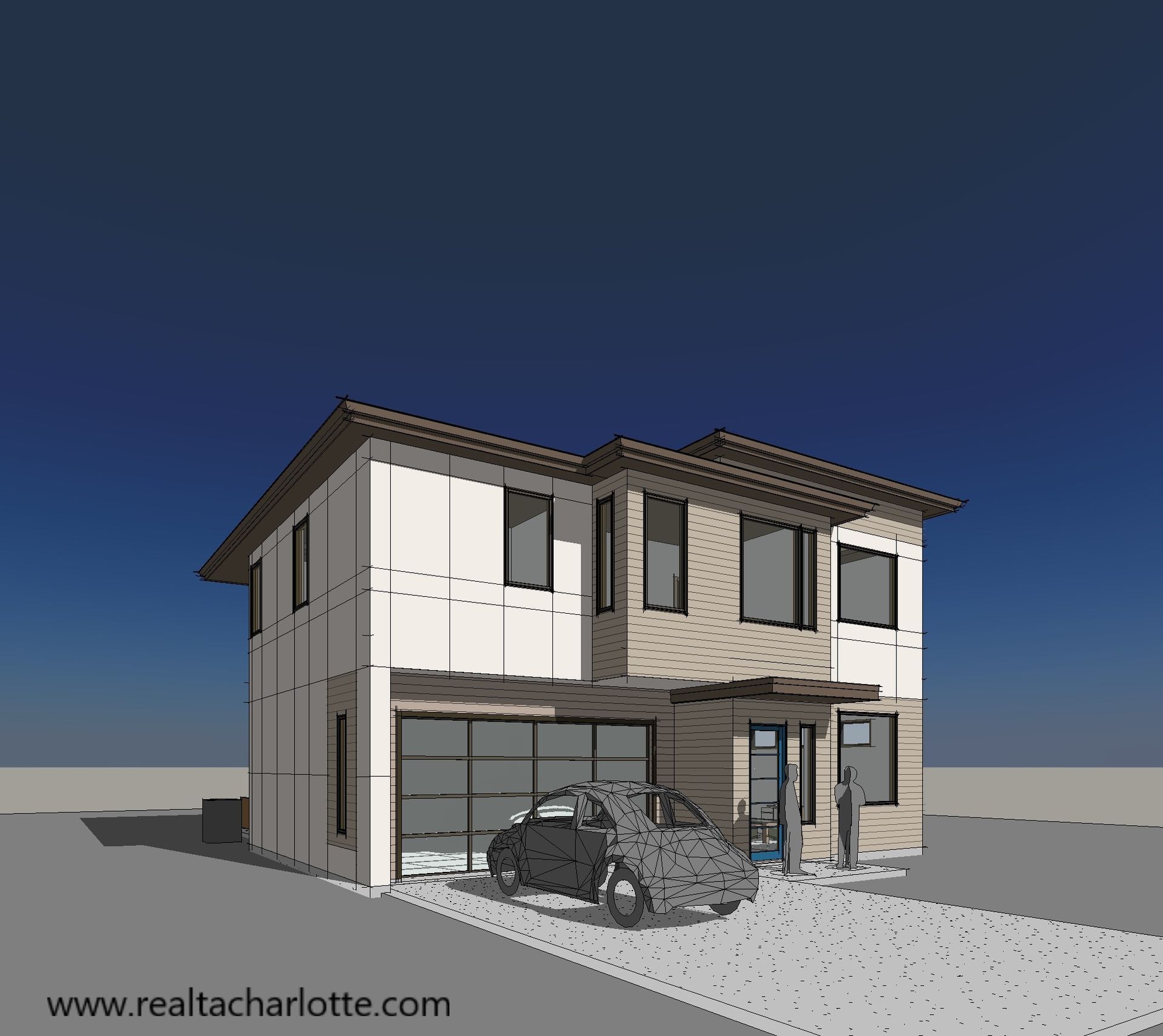 An artist 's impression of a house with a car parked in front of it