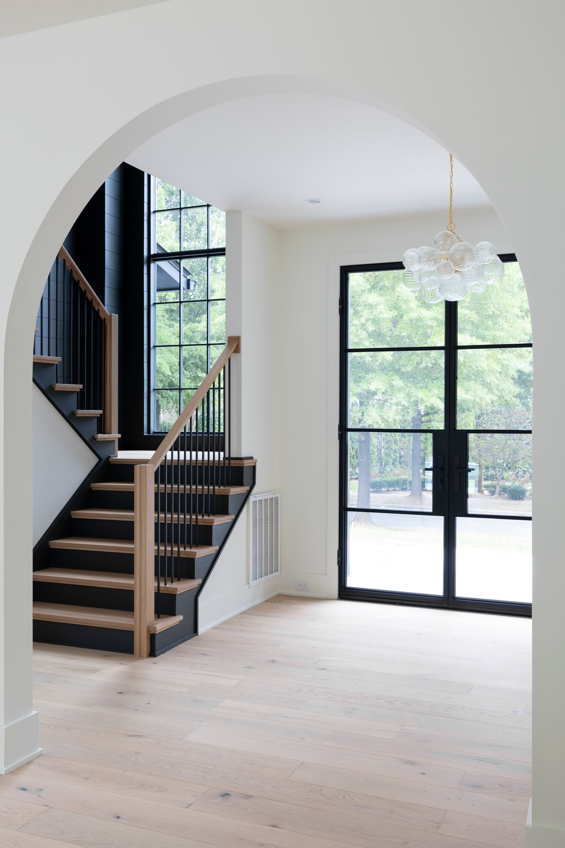 There is a staircase in the middle of the room.