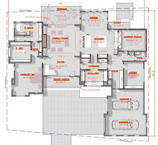 A floor plan of a house with a lot of rooms