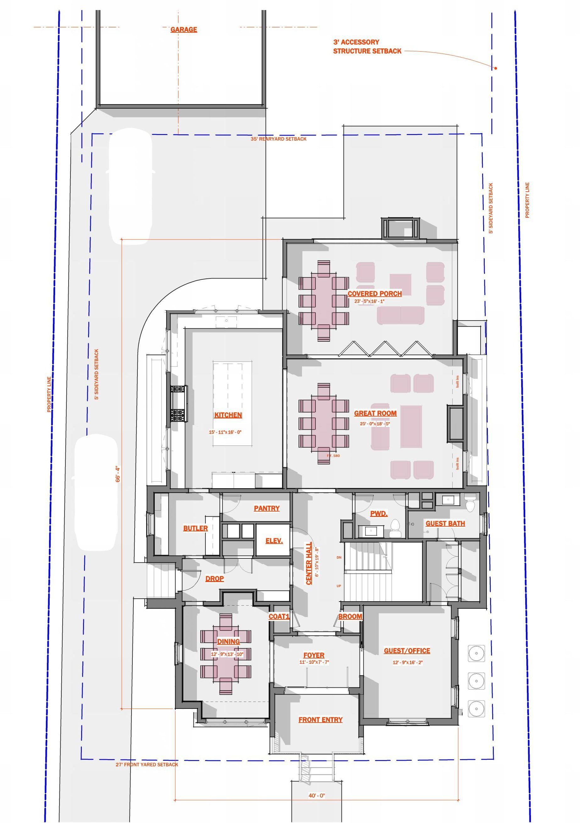 A floor plan of a house with a lot of furniture.