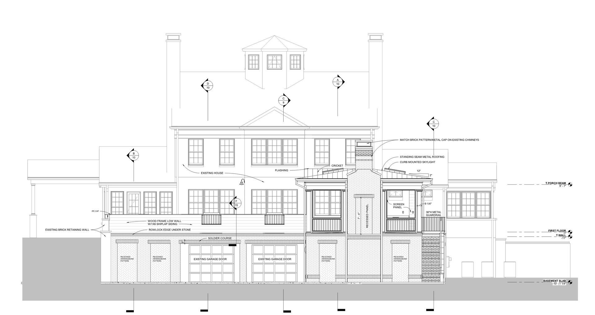 A black and white drawing of a large house