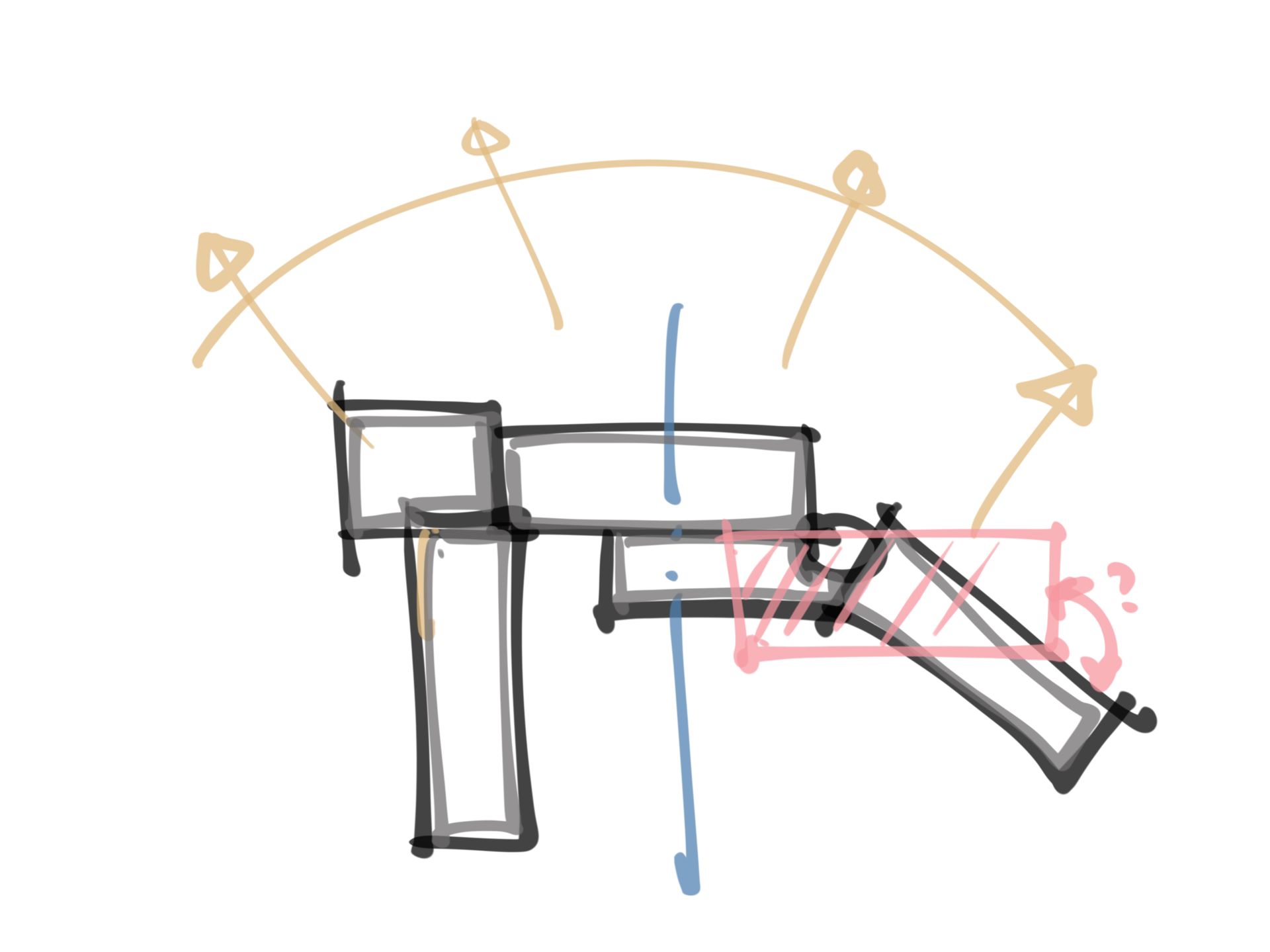 A drawing of a playground with arrows pointing in different directions.