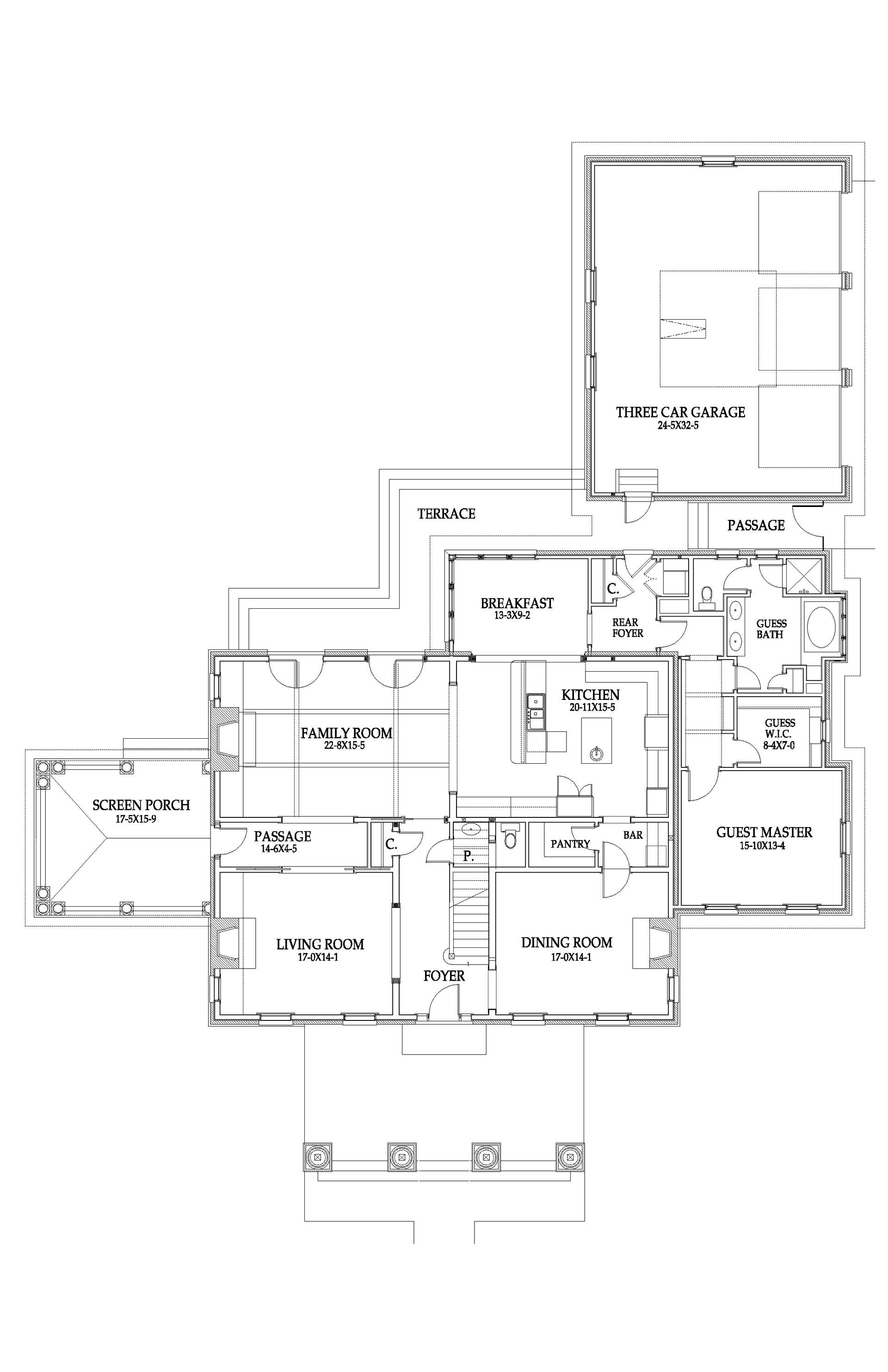 A black and white floor plan of a house.