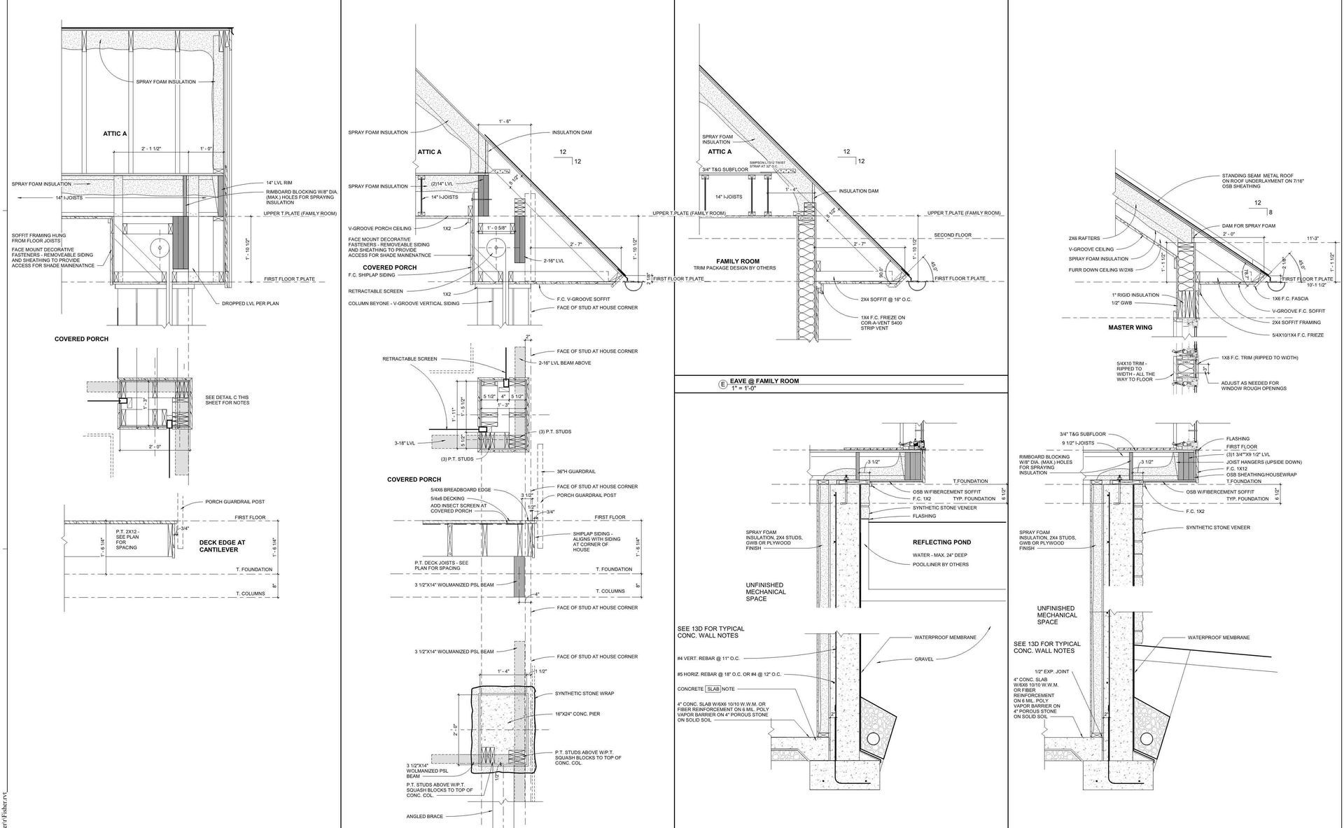 a set of black and white drawings of a building .