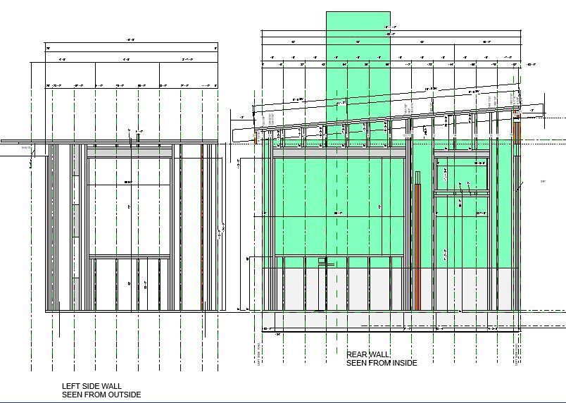 A drawing of a building shows the left side wall