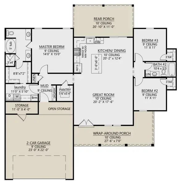 A floor plan of a house with a wrap around porch