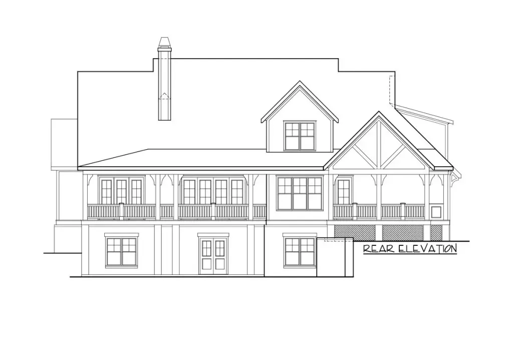 A black and white drawing of a house on a white background.