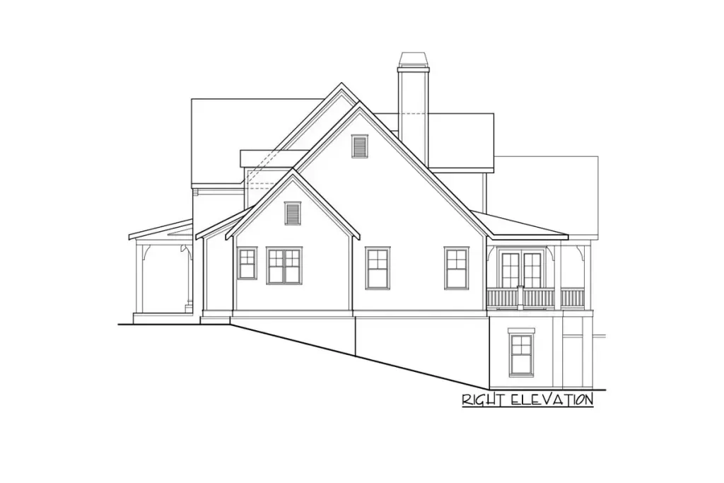 A black and white drawing of a house on a hill.