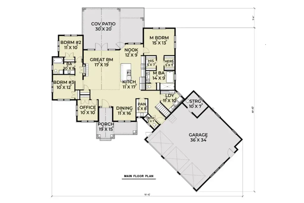 A floor plan of a house with a garage
