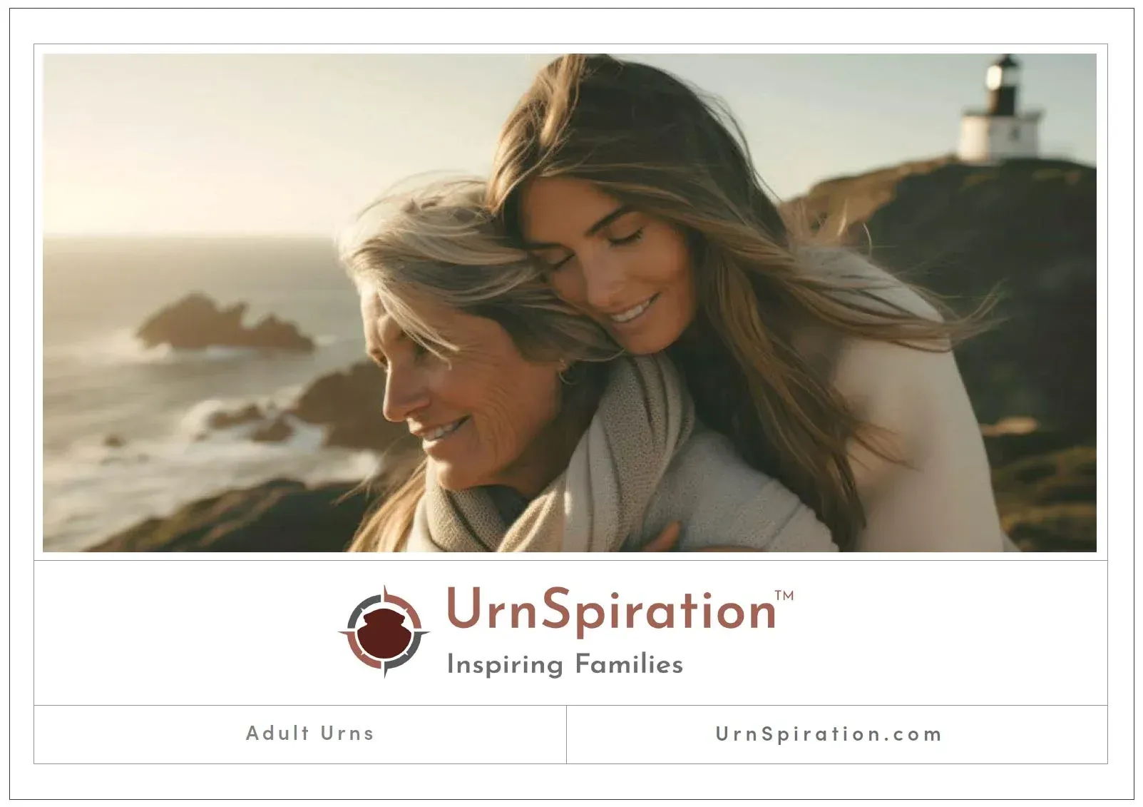 A woman is hugging an older woman in front of the ocean.