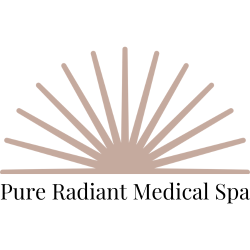The logo for pure radiant medical spa is a sun with rays coming out of it.