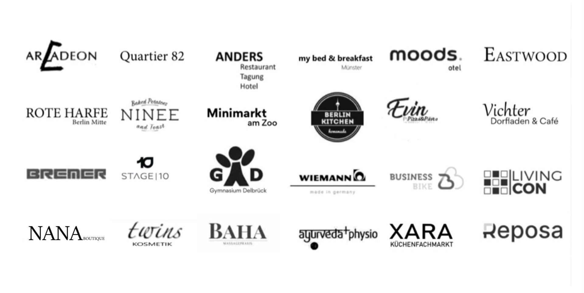 Eine Reihe von Logos verschiedener Unternehmen auf einem weißen Hintergrund.