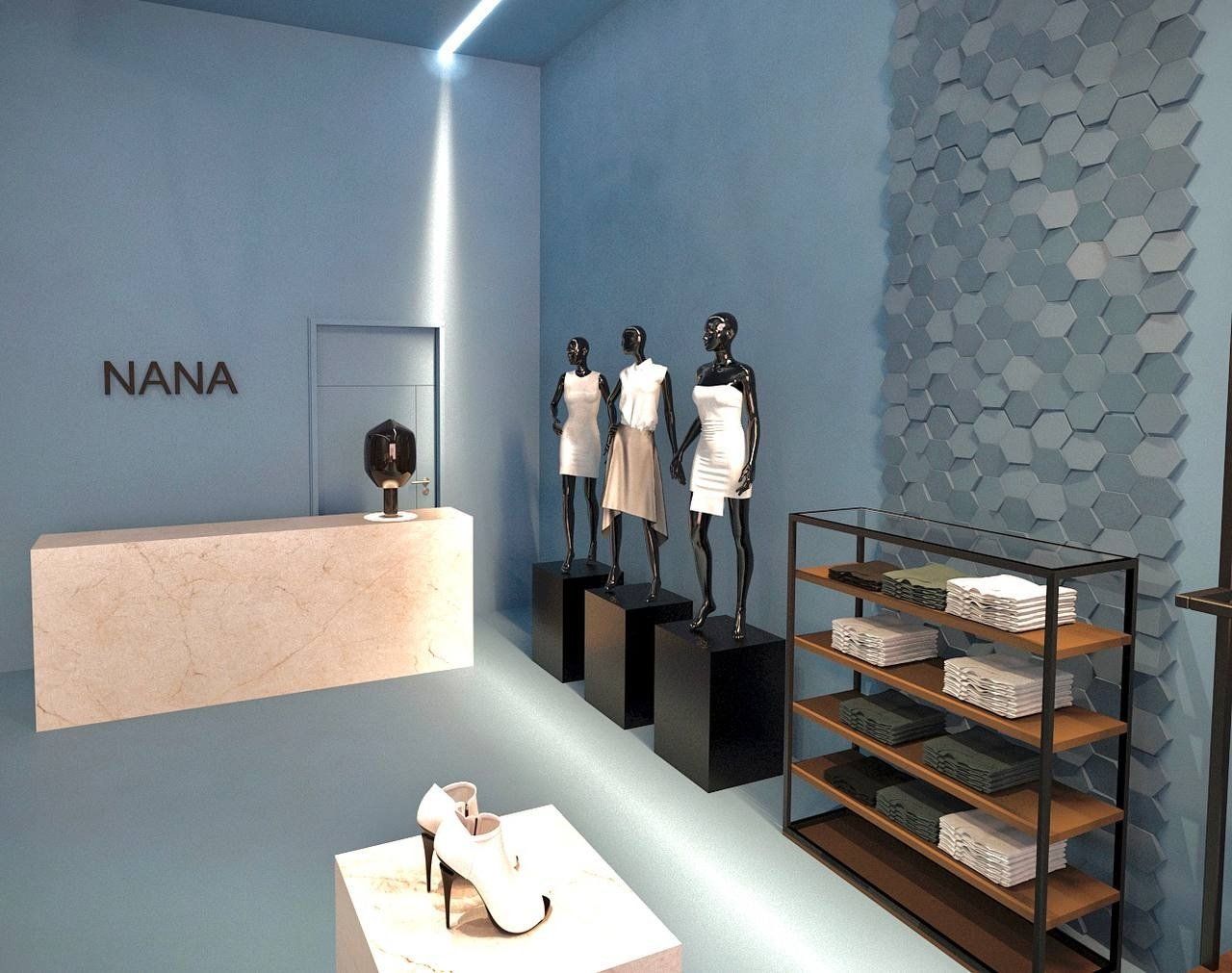 Ein Geschäft mit Schaufensterpuppen und einem Schild mit der Aufschrift „Nana“