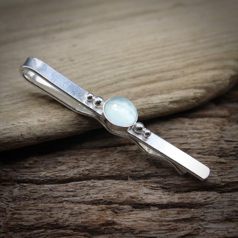 Sterling Silver & Chalcedony Tie Clip