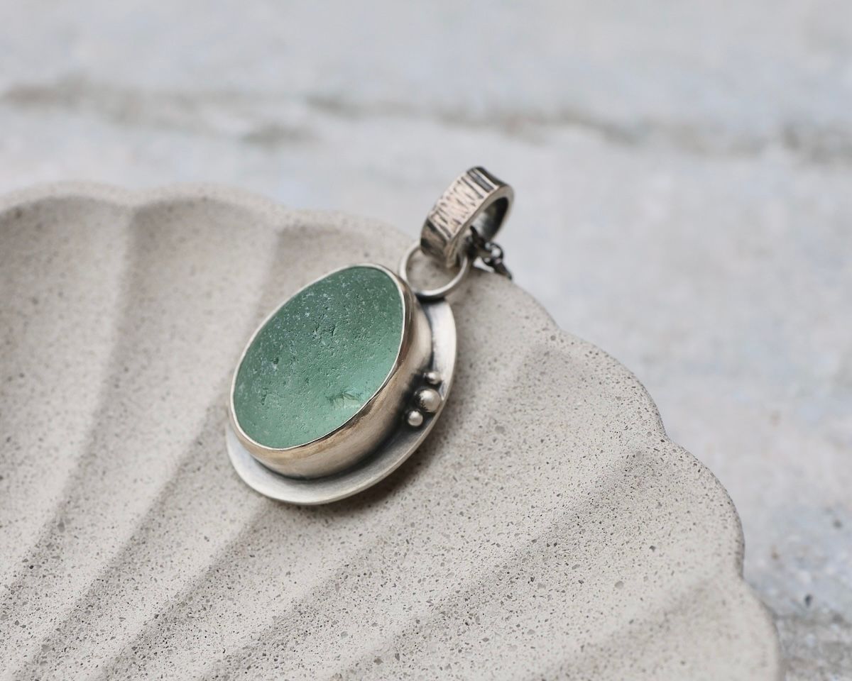 Aqua Sea Glass Pendant 