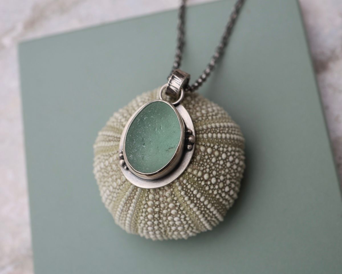 Aqua Sea Glass Pendant 