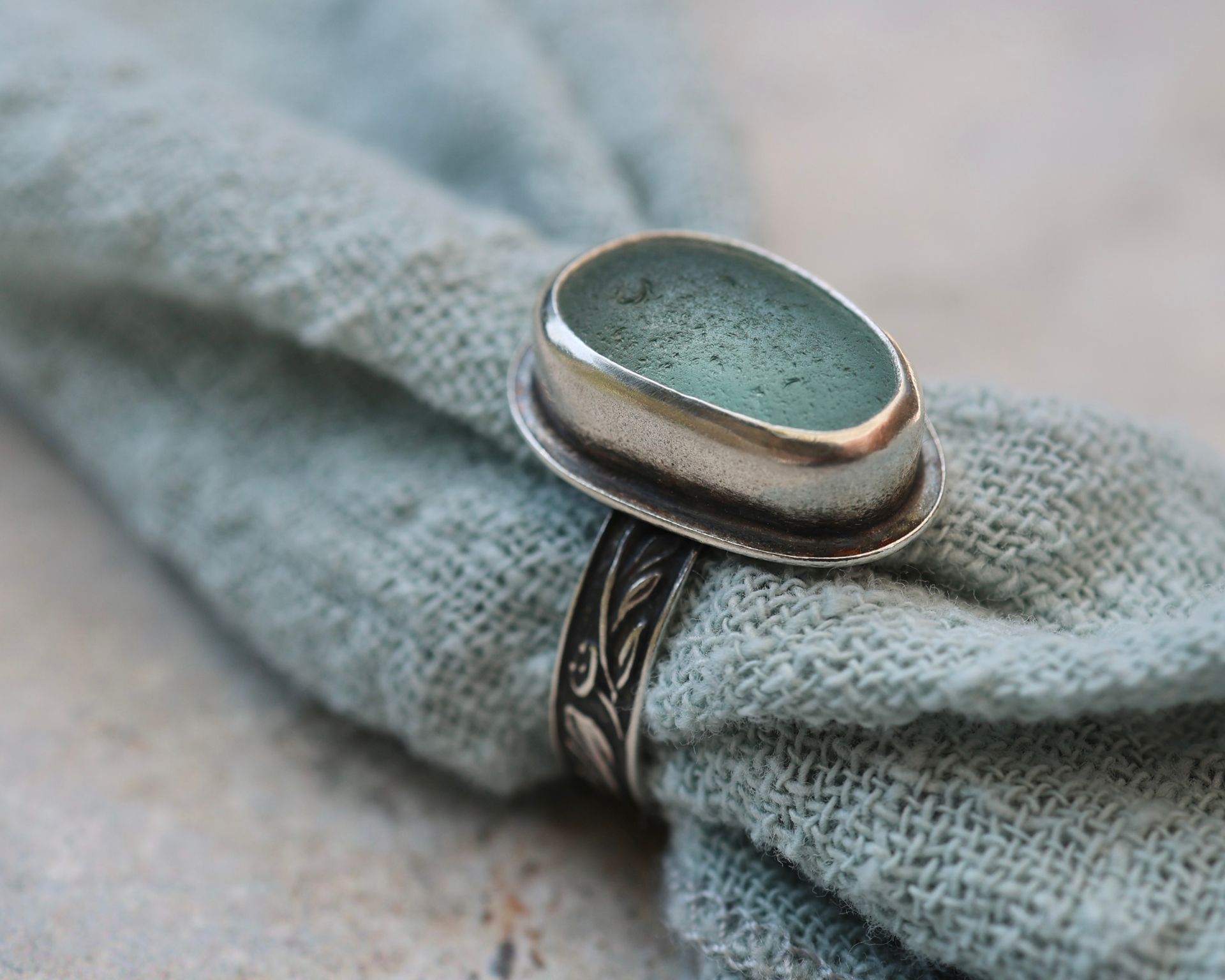 Aqua Sea Glass Ring