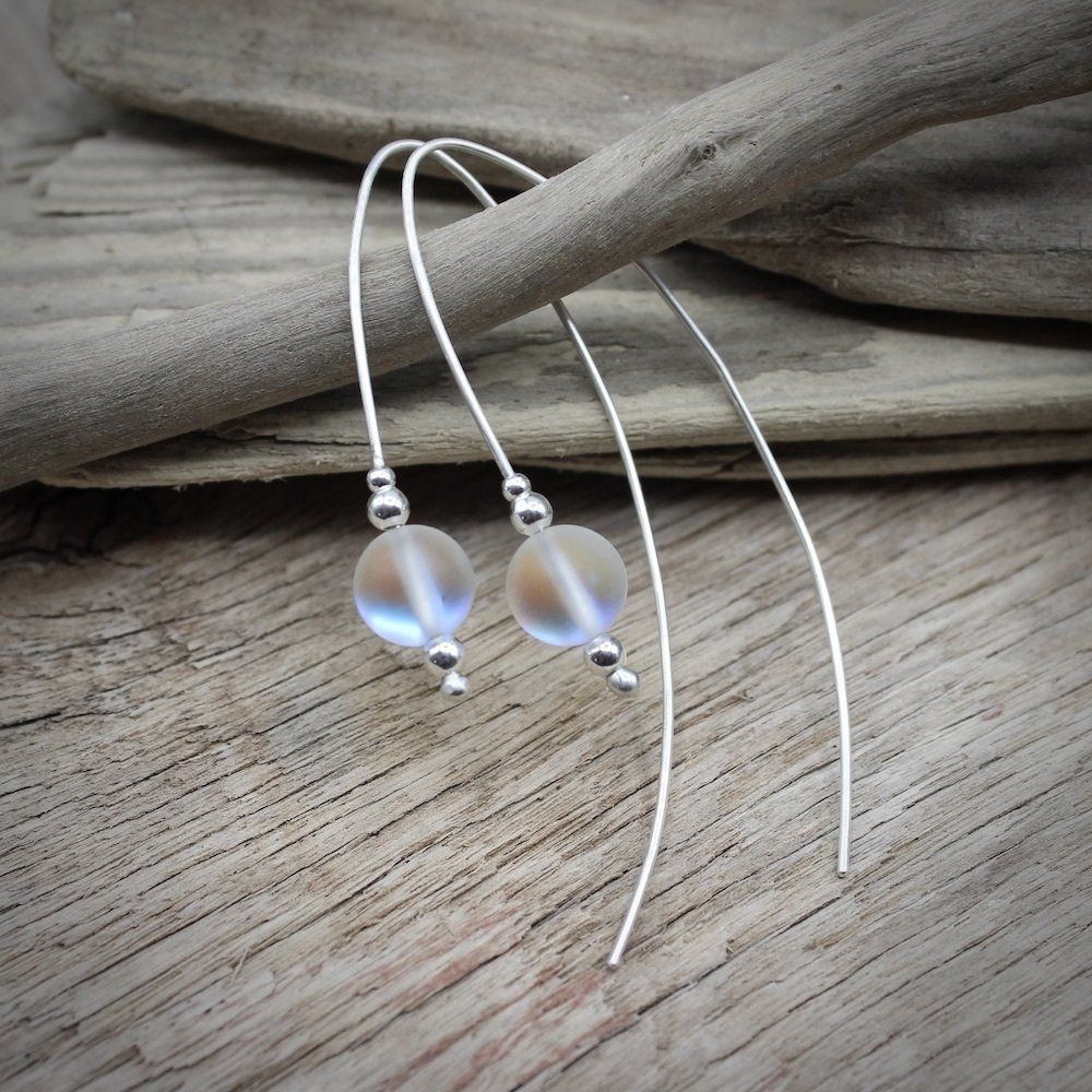 Sterling Silver & ‘Mermaid Glass’ Contemporary Hooped Earrings