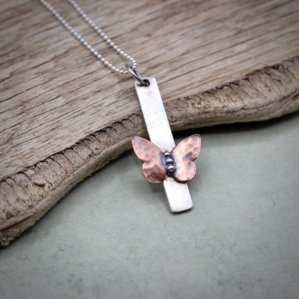 Sterling Silver & Copper Butterfly Pendant Necklace