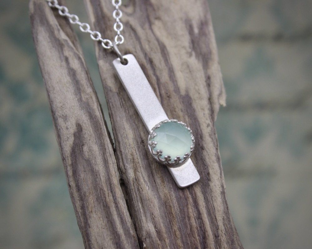 Chalcedony & Sterling Silver Bar Pendant Necklace