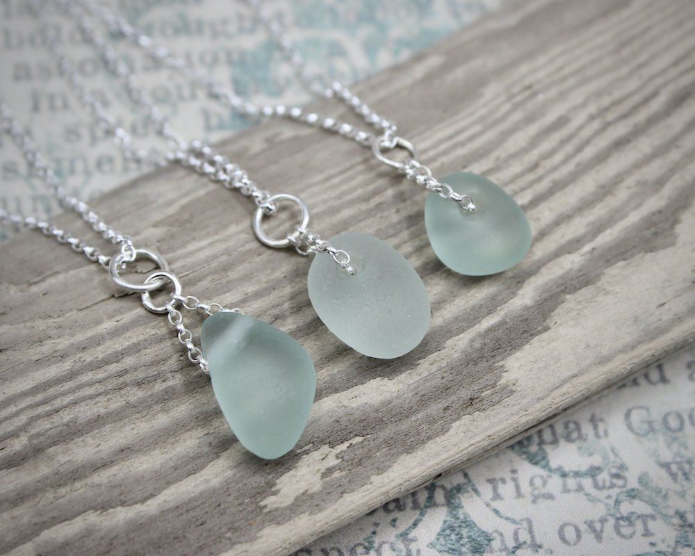 Sea Glass Pebble Chain Pendant Necklace