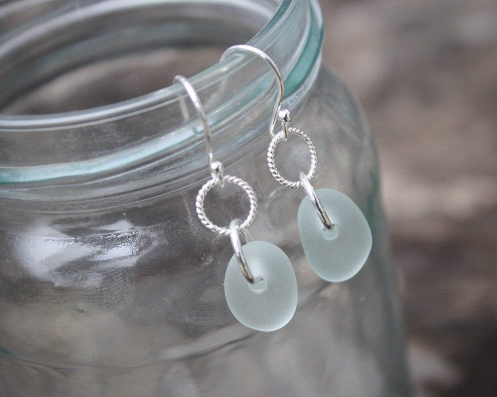 Aqua Sea Glass Drop Earrings
