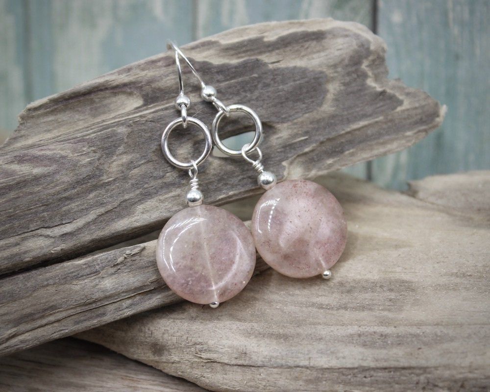 Sterling Silver & Strawberry Quartz Drop Earrings
