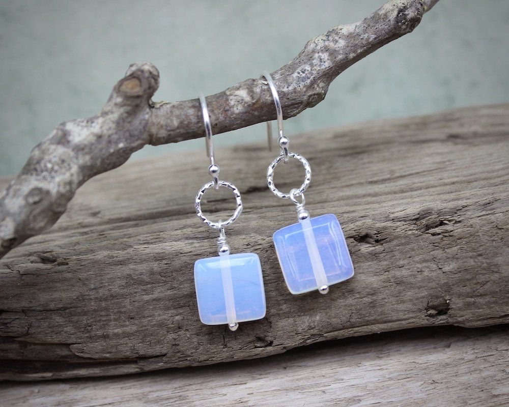 Square Opalite & Sterling Silver Drop Earrings
