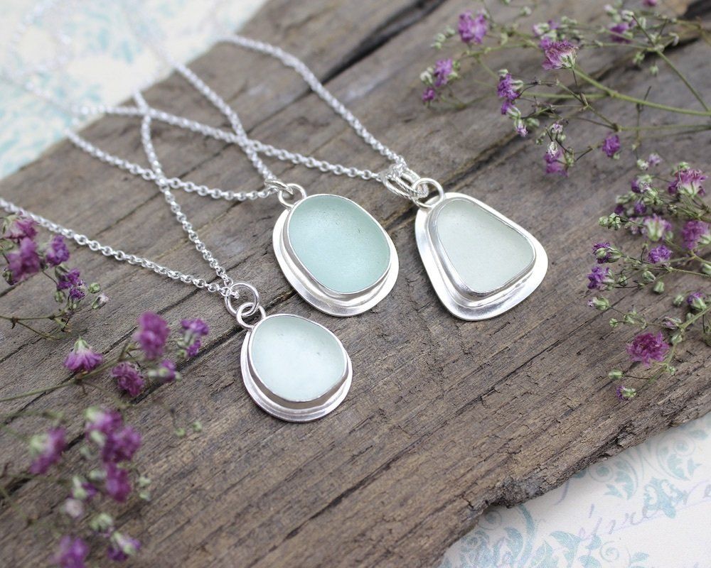 Classic Sea Glass Bezel Set Pendant Necklace