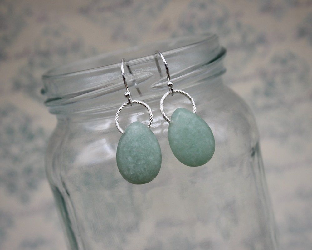 Frosted Green Aventurine & Sterling Silver Drop Earrings