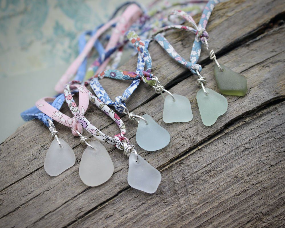 Floral Ribbon Sea Glass Necklace