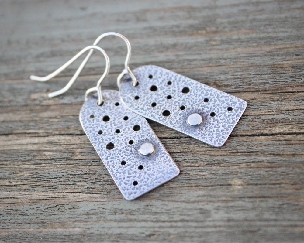 Silver 'Moonlit Skies' Textured Drop Earrings