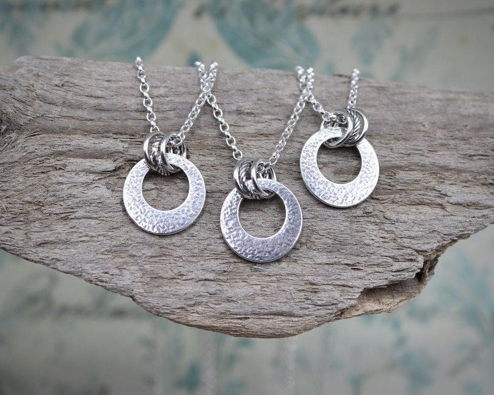 Textured Silver Circular Pendant Necklace