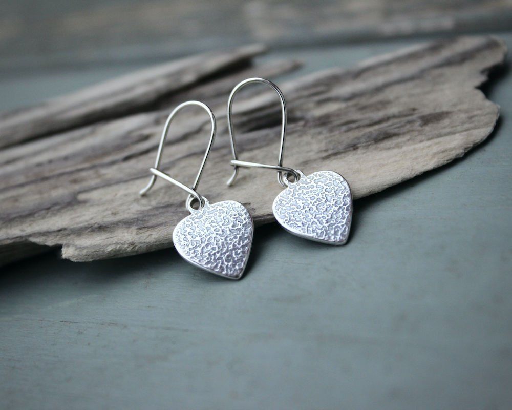Dainty Silver Heart Charm Earrings