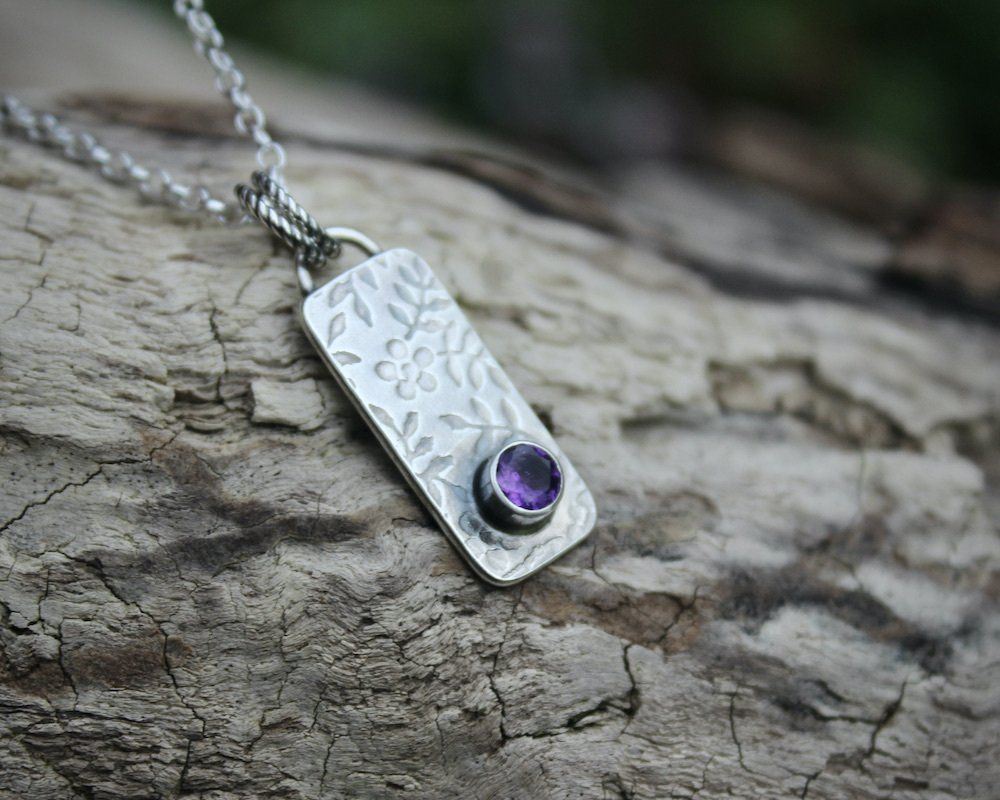 Amethyst & Sterling Silver Floral Patterned Necklace