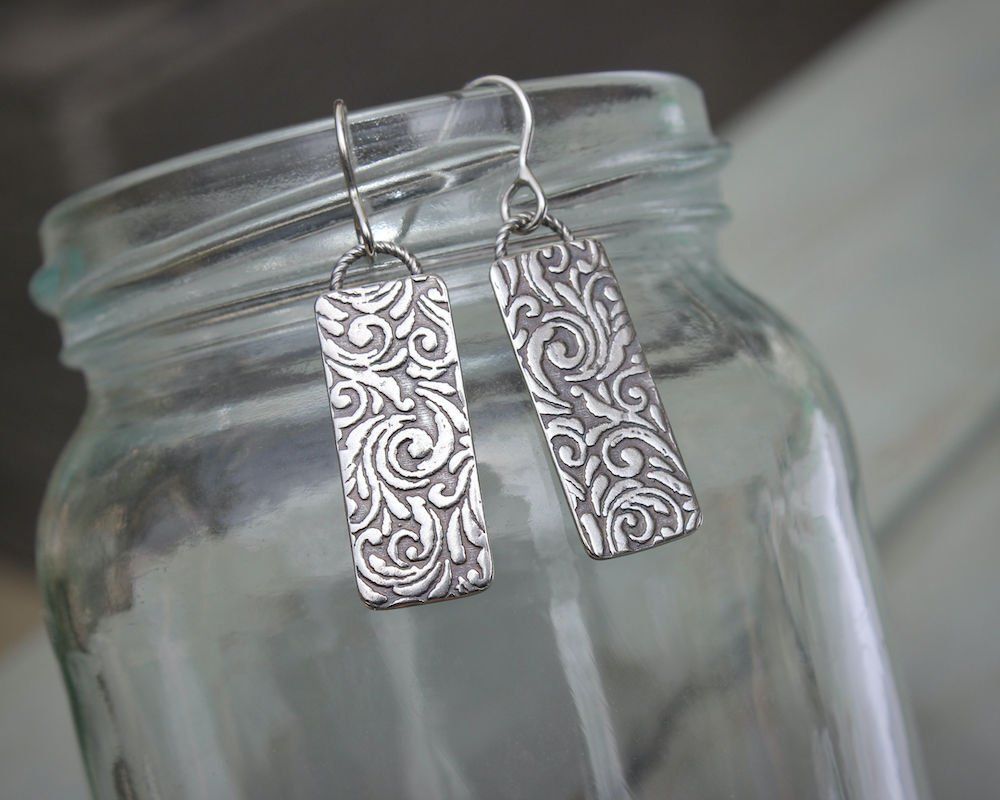 Scroll Pattern Sterling Silver Drop Earrings