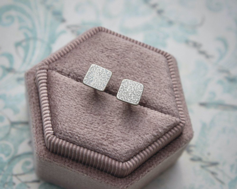 Handmade Silver Square Stud Earrings