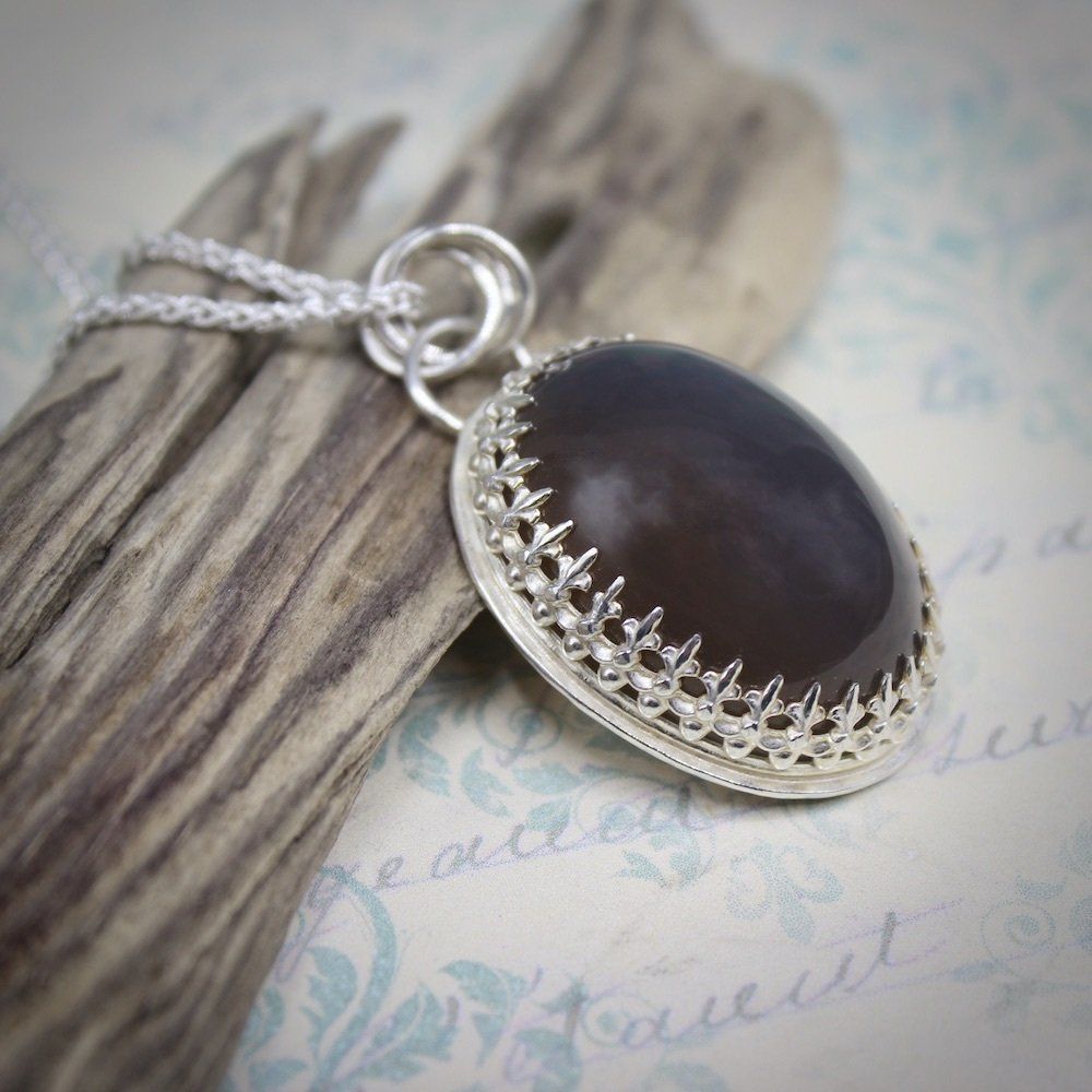 Large Blue Agate & Sterling Silver Statement Pendant Necklace