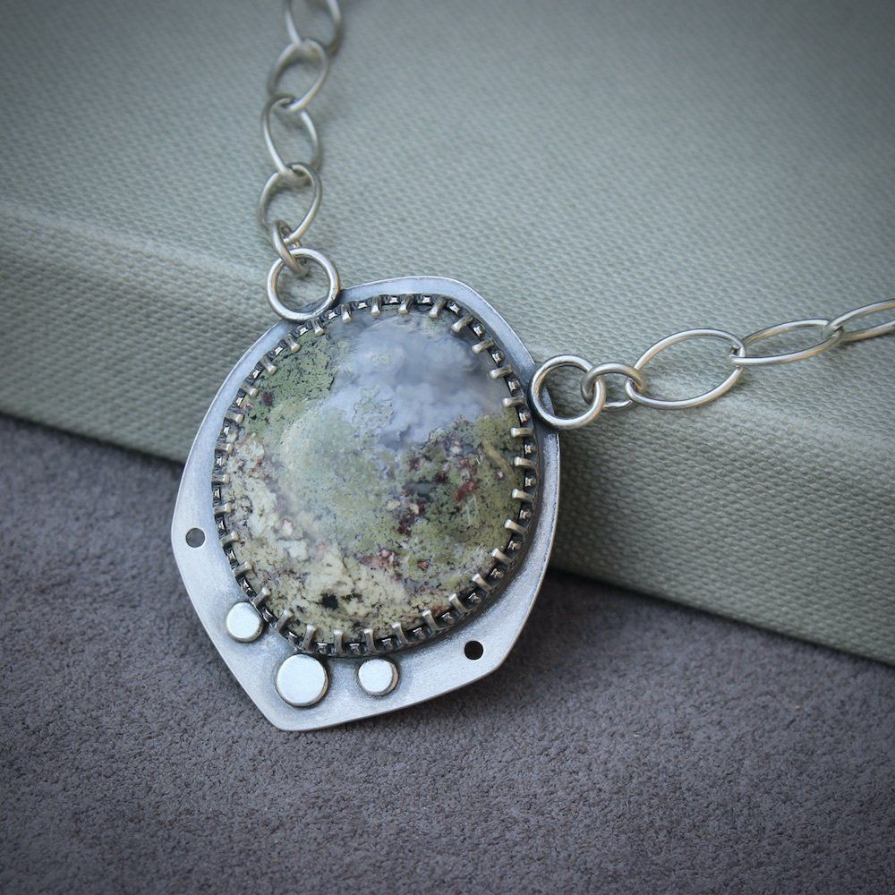 Moss Agate & Sterling Silver Statement Pendant