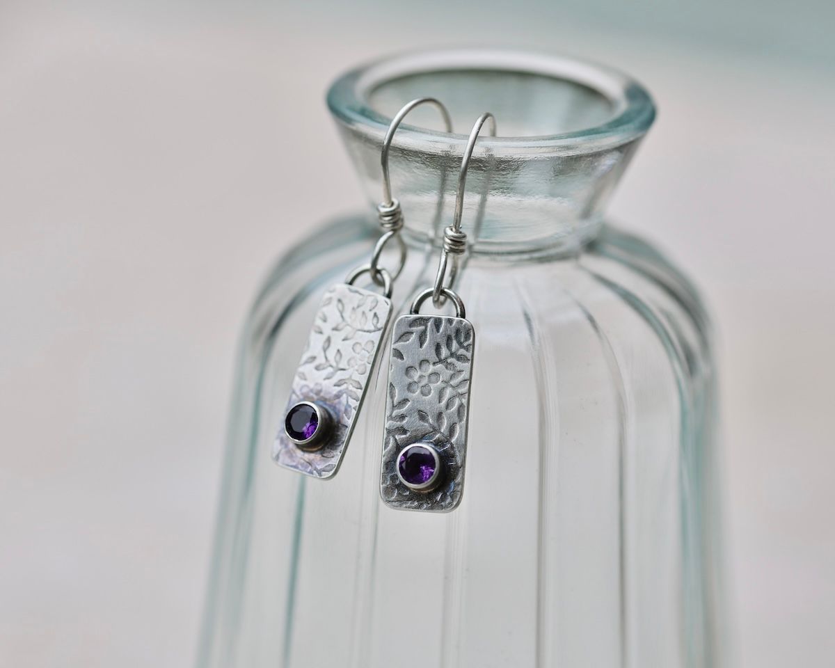 purple amethyst handmade drop earrings 