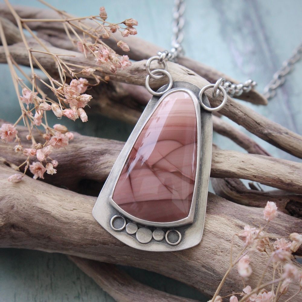 ‘In The Pink’ Imperial Jasper & Silver Statement Pendant, Hallmarked