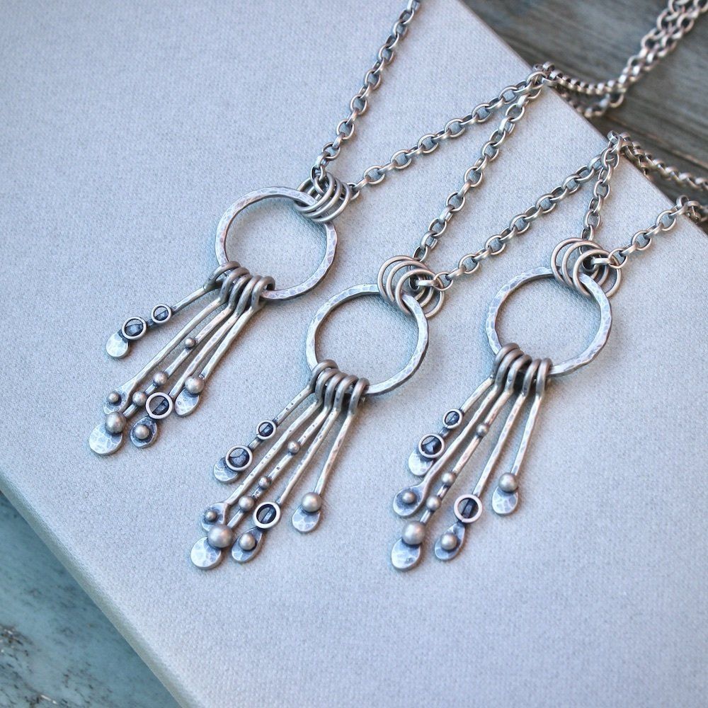 Sterling Silver Circular ‘Seaweed’ Charm Pendant Necklace, Hallmarked