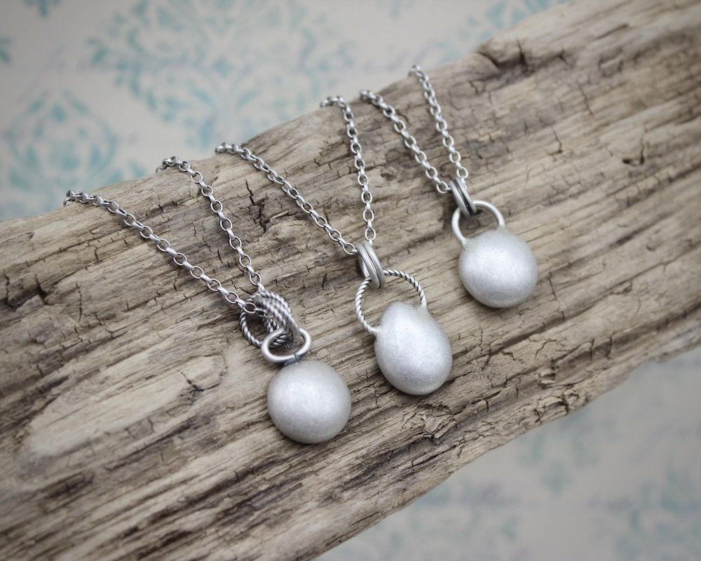 Recycled Silver Pebble Pendant In A Soft Satin Finish