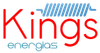 El logotipo de kings energias está en rojo y azul sobre un fondo blanco .