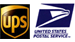 A ups logo and a united states postal service logo on a white background.