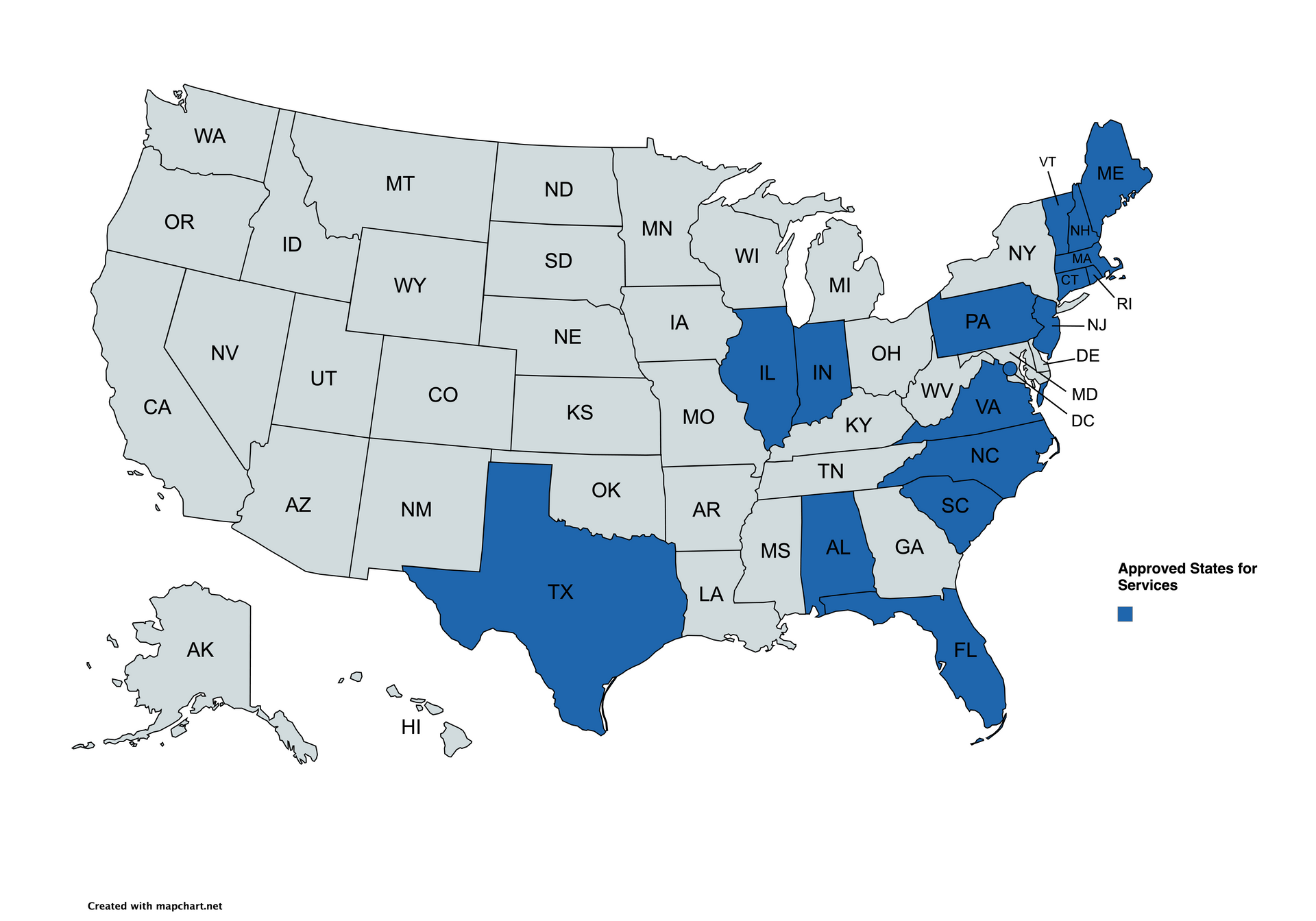 A blue and white map of the united states