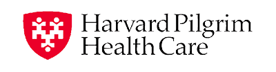 The harvard pilgrim health care logo has a red shield on it.