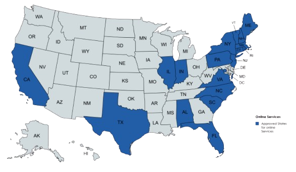 A blue and white map of the united states