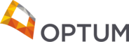 A logo for a company called optum with a yellow and orange triangle on a white background.