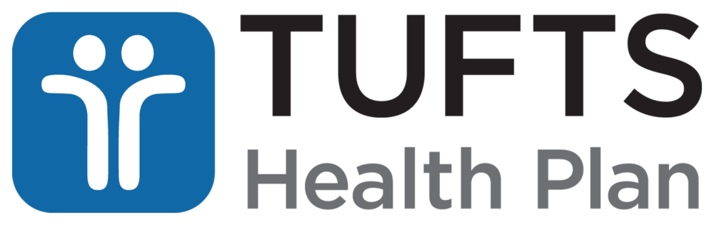 The logo for tufts health plan is blue and black.